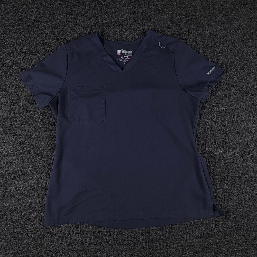 Grey's Anatomy Scrub Top Womens M GVST028 Navy Blue Spandex Stretch EUC